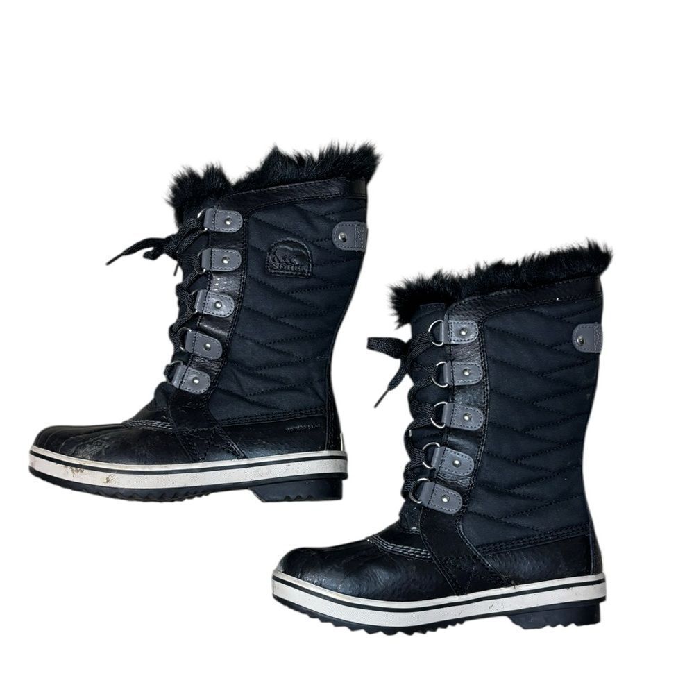 Sorel Tofino II Waterproof Black Snow Boots Faux Fur Big Girls 3